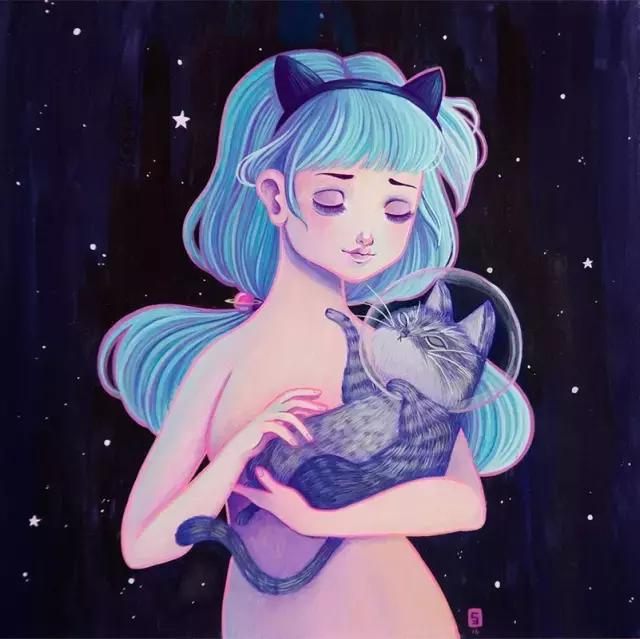 插画魔卡少女樱,插画少女和猫图片