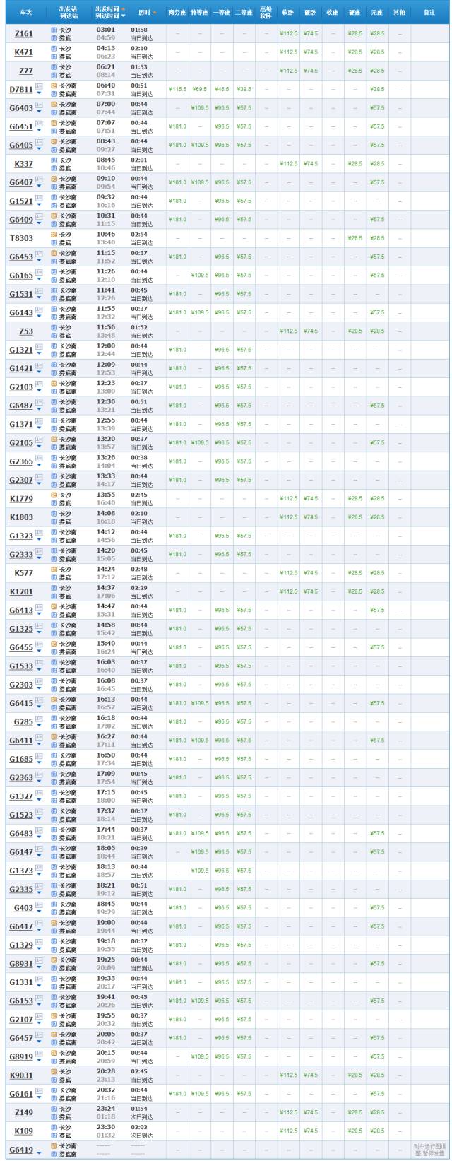 长沙至永州高铁火车时刻表,最新长沙至广州高铁时刻表