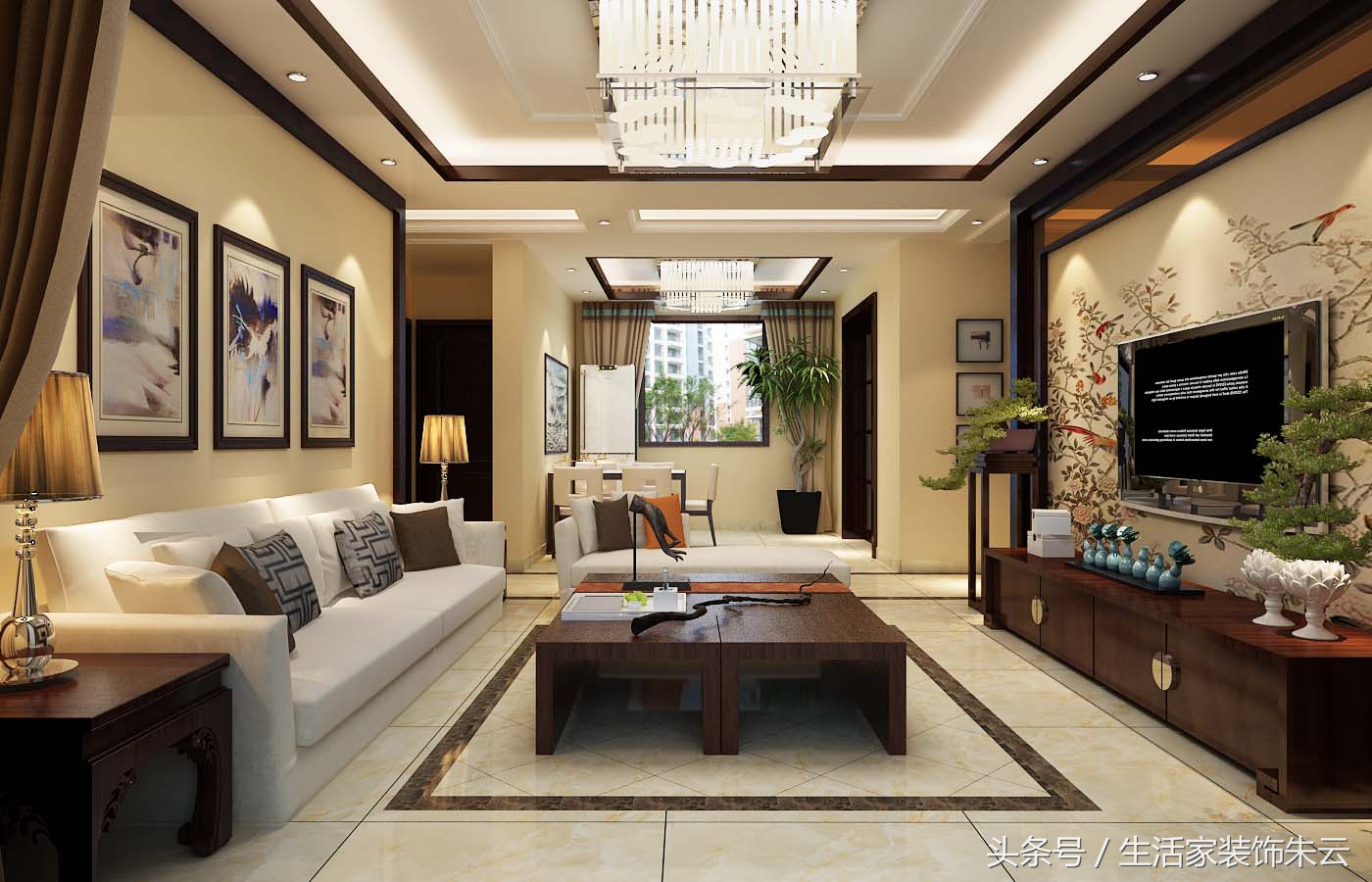 石家庄北郡装修设计效果图,石家庄100平米中式简装效果图