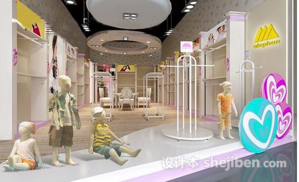 童装陈列展现设计效果图商场,40平童装展厅设计效果图