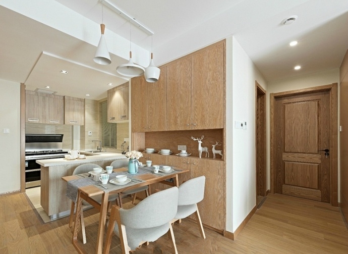 轻奢极简开放式橱柜,新中式装修原木橱柜