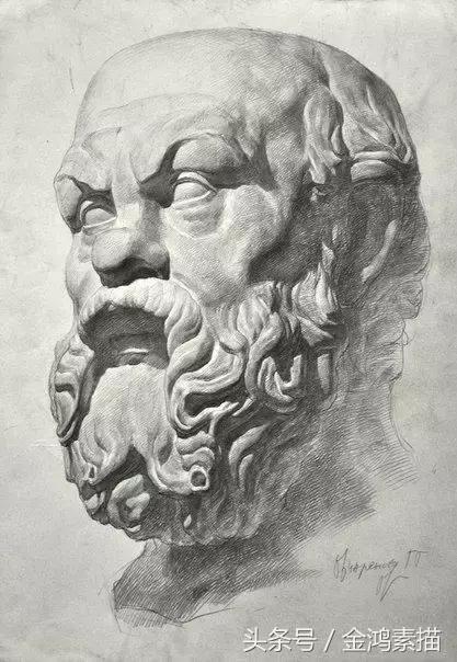 石膏像精美素描分享,石膏像结构素描的画法和步骤