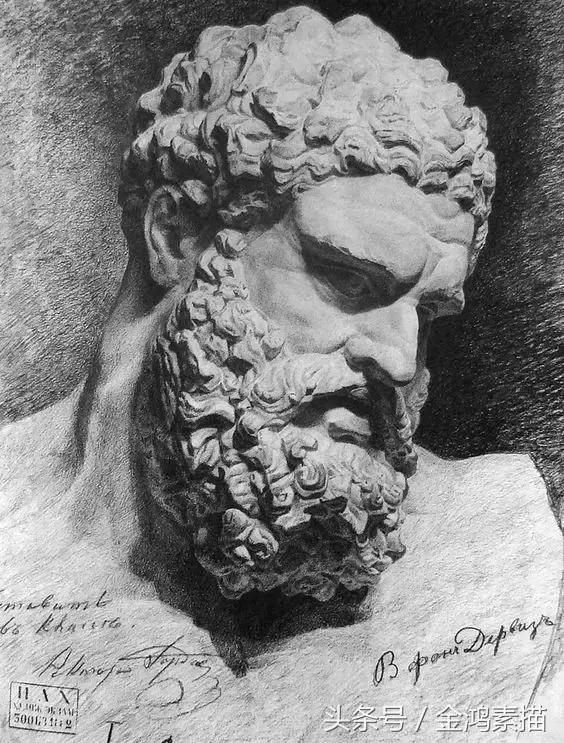 石膏像精美素描分享,石膏像结构素描的画法和步骤