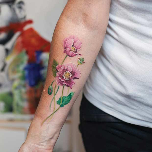 27款美到让人窒息的水彩花纹身！