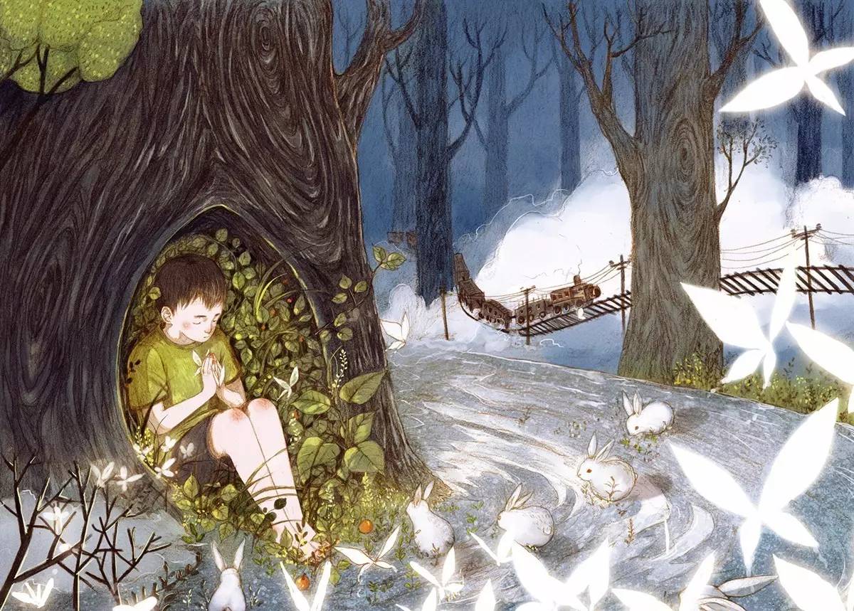 兔子画了一片森林,水彩画一片森林