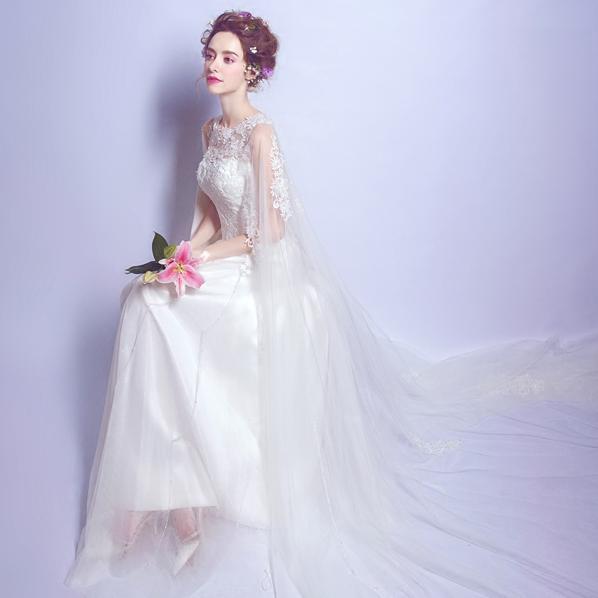 超美拖尾婚纱,法式轻奢小拖尾婚纱