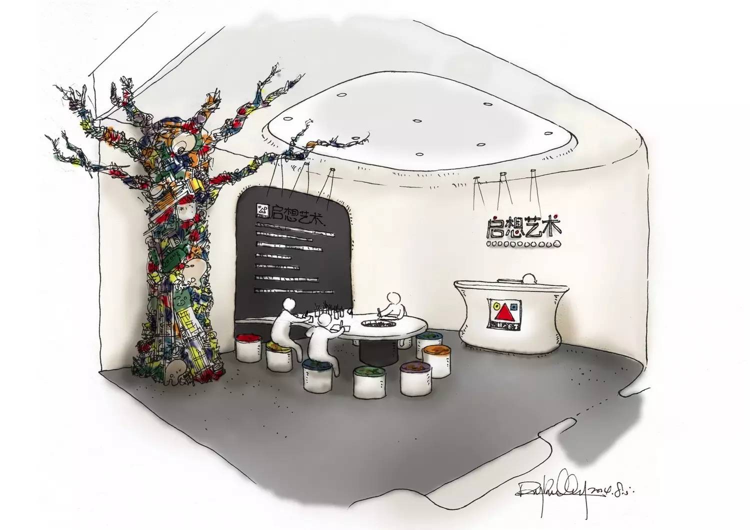 天空下的小雏菊绘画水彩,天空下的绘画作品