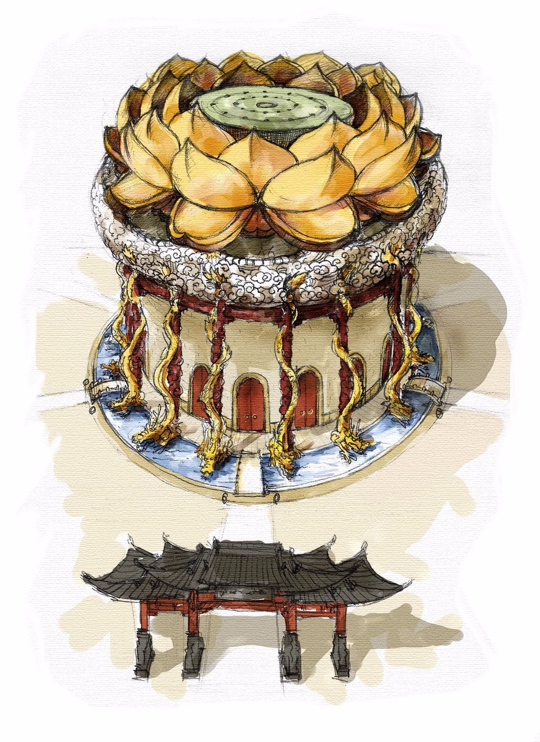 天空下的小雏菊绘画水彩,天空下的绘画作品