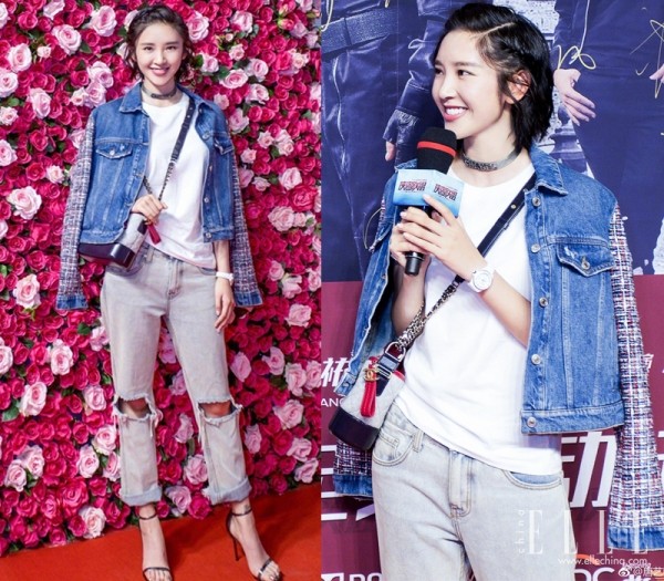 马思纯黑白格子外套,马思纯灯芯绒外套