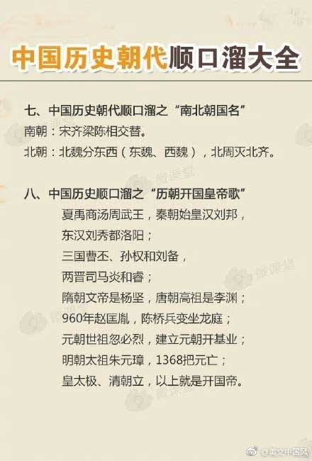 中国历史朝代顺口溜完整版图片,中国历史朝代顺口溜香港版