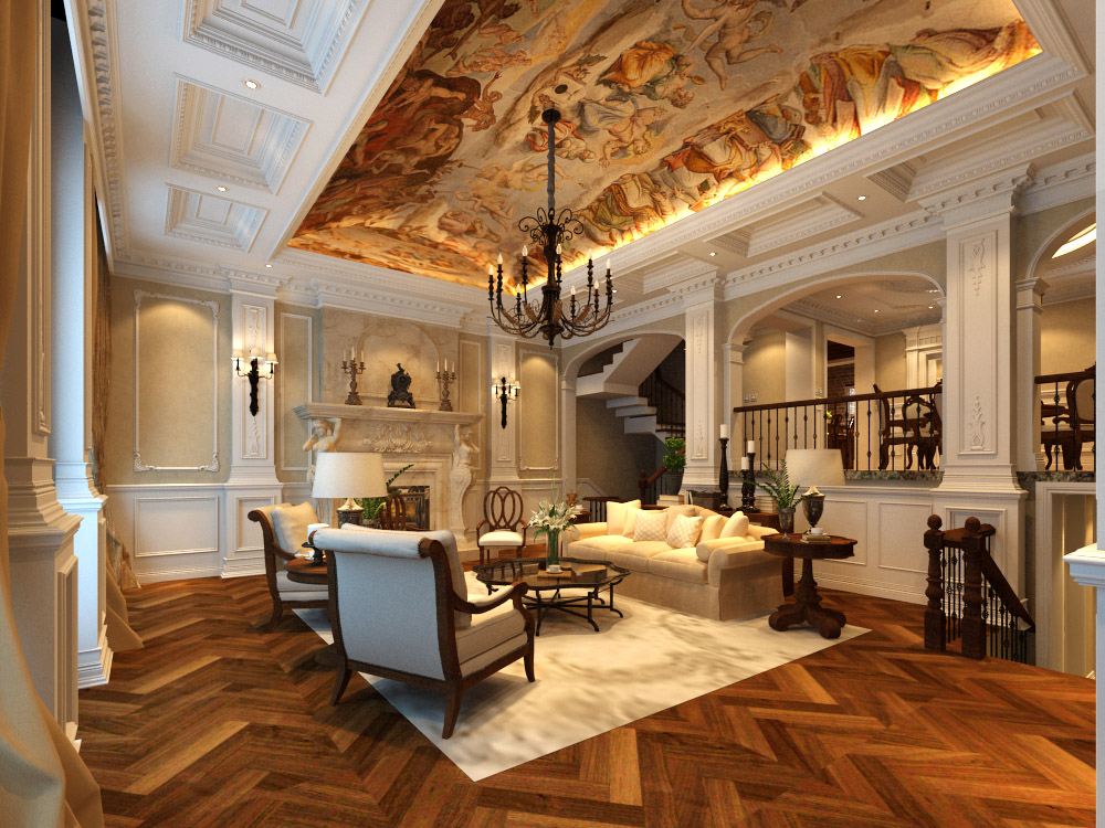 艺术雕琢华贵的妆点艺术的殿堂，听雨观澜流水别墅480平，林凤装饰全案整装设计