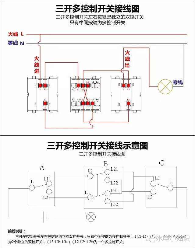 公牛三开双控开关接线图解视频,正泰三开双控三灯怎么接线实物图