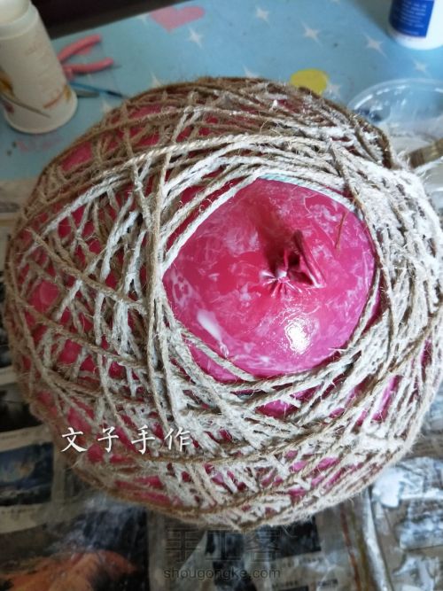 diy精美的创意手工吊灯灯罩教程,麻绳灯罩效果图