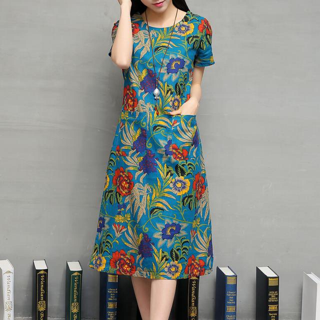 民族风大码碎花连衣裙，棉麻布料透气又时髦
