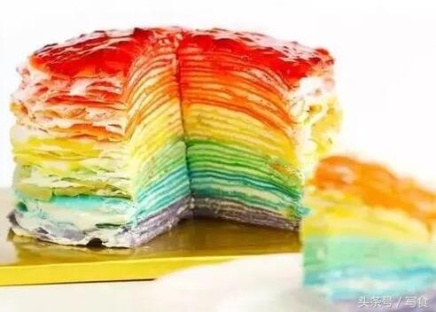 吃七彩千层蛋糕,网红七彩千层蛋糕