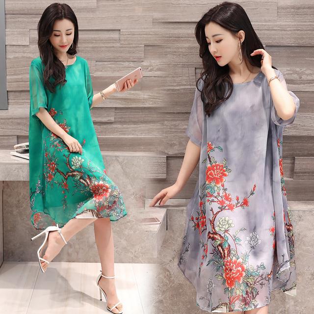 民族风大码碎花连衣裙，棉麻布料透气又时髦