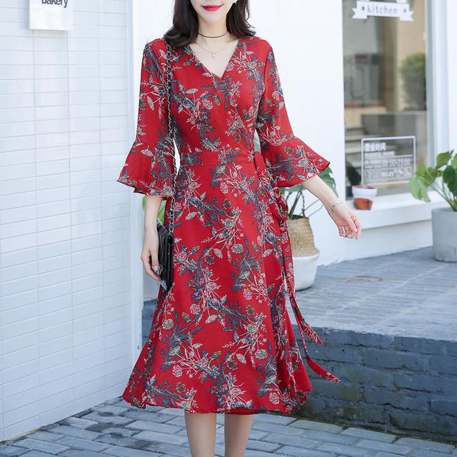减龄收腰复古气质中长款连衣裙,收腰连衣裙火爆知性优雅显气质