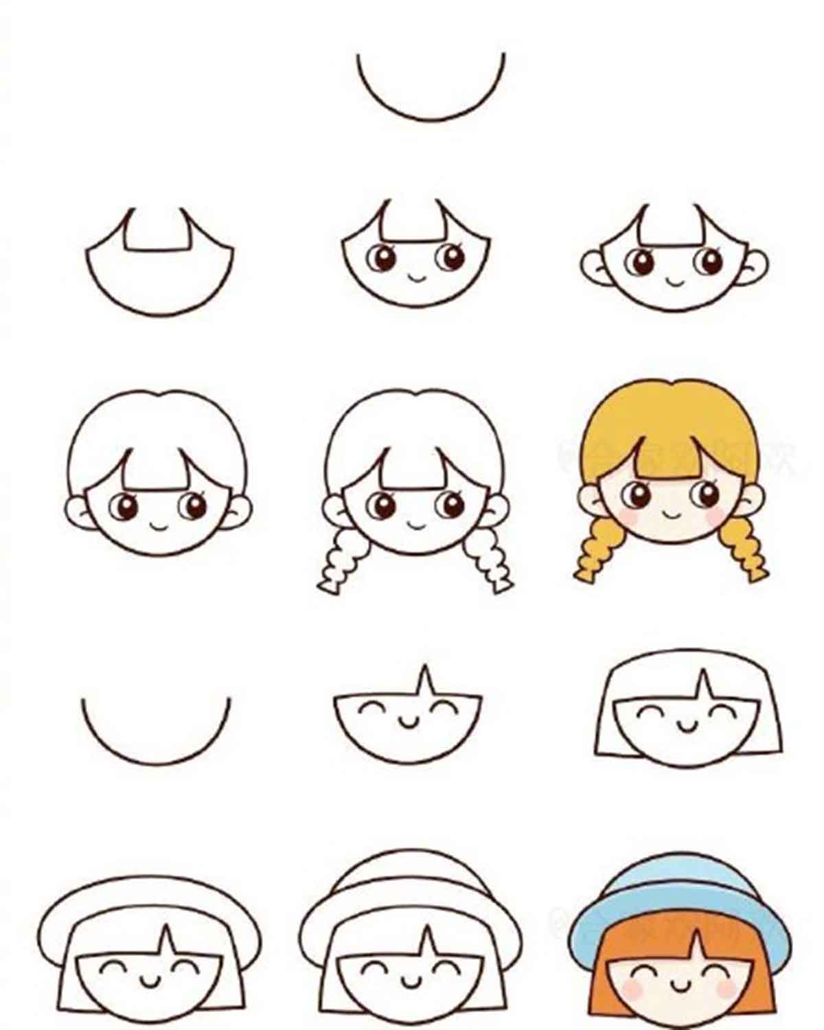 超全人物头像简笔画~一步一步教男孩女孩全都有，抽藏起来教孩子