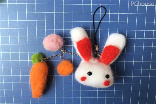 兔子毛绒挂件diy,diy羊毛毡钥匙扣小熊