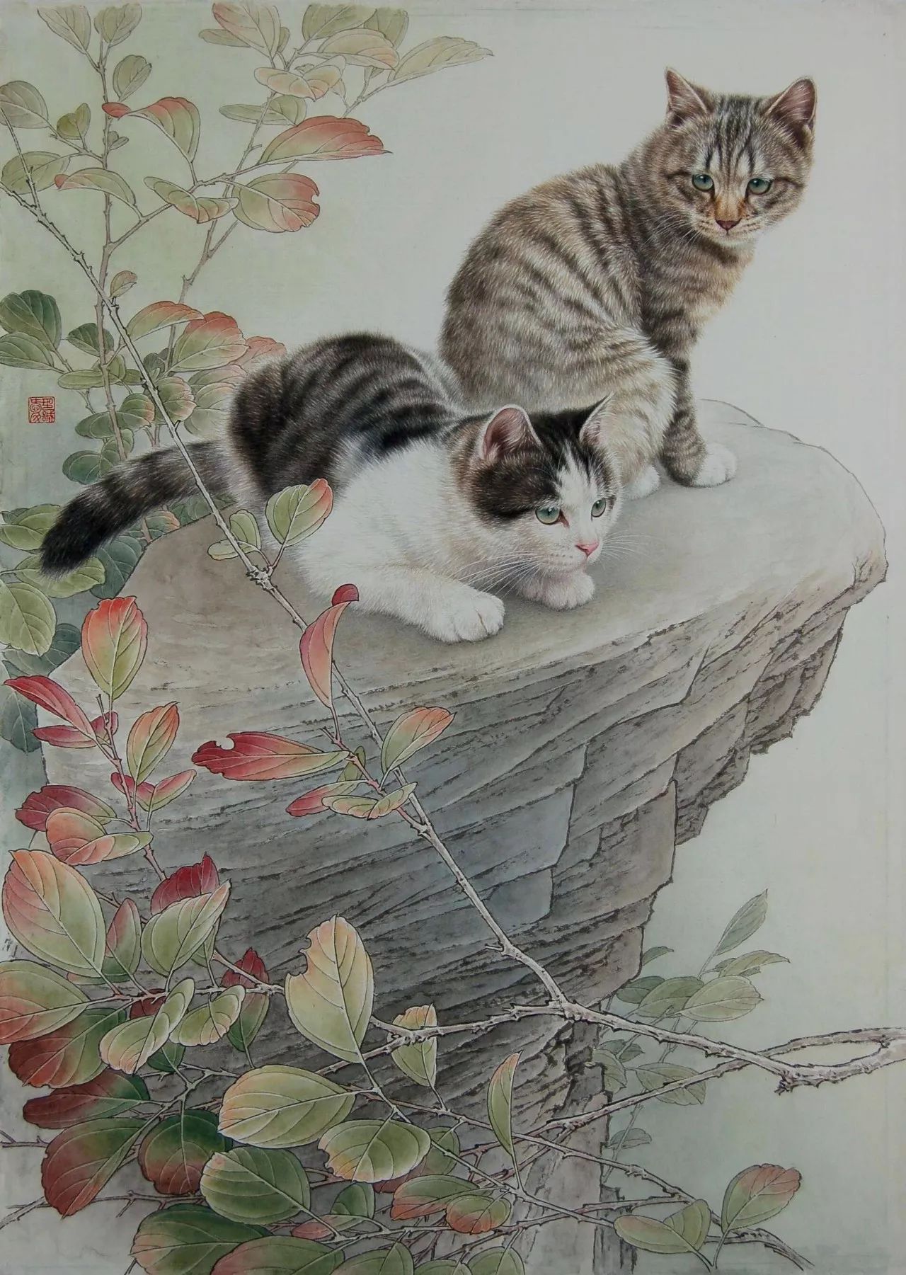 邢诚爱工笔猫扑蝶画法,邢诚爱工笔画猫白描底稿