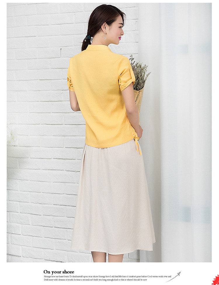 磨毛棉麻花边立领长裙,气质棉麻长裙