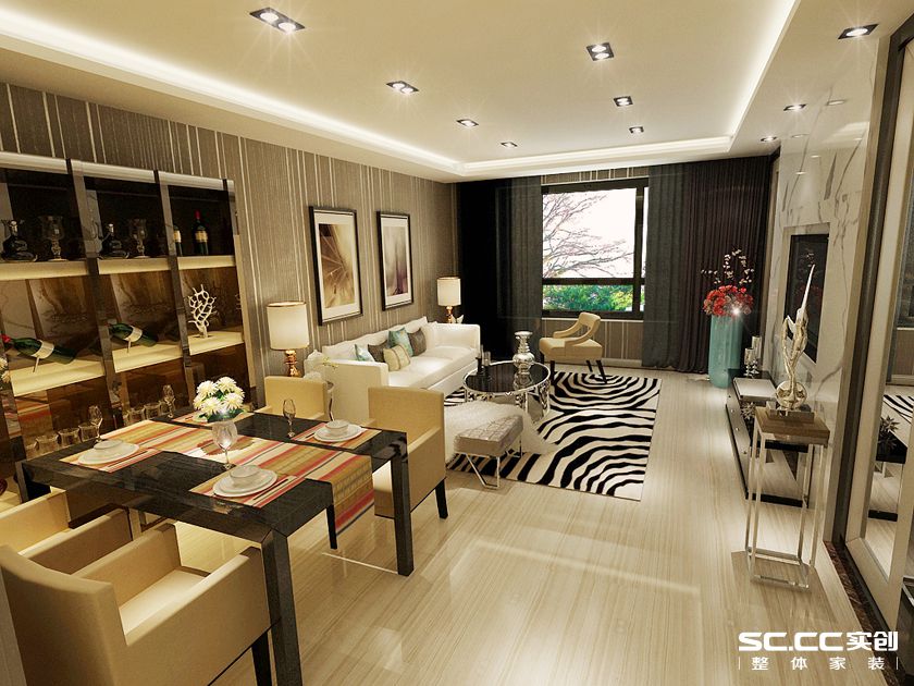 120港式轻奢装修效果图,时光小镇意式极简风格装修设计