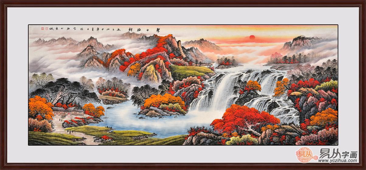 客厅山水画聚宝盆油画,客厅招财风水装饰画