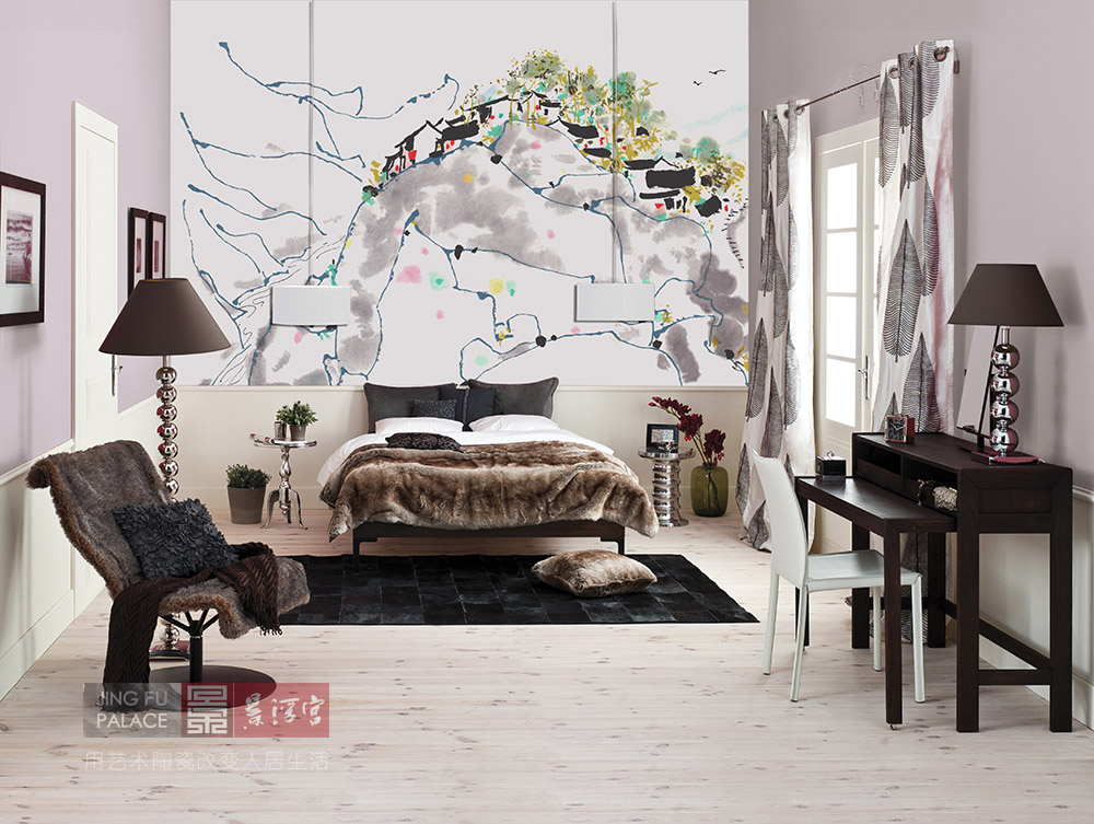 看一下卧室的背景墙,简雅瓷艺术背景墙轻奢版