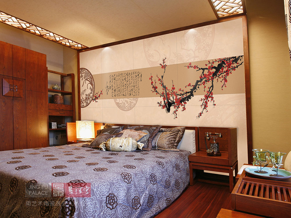看一下卧室的背景墙,简雅瓷艺术背景墙轻奢版