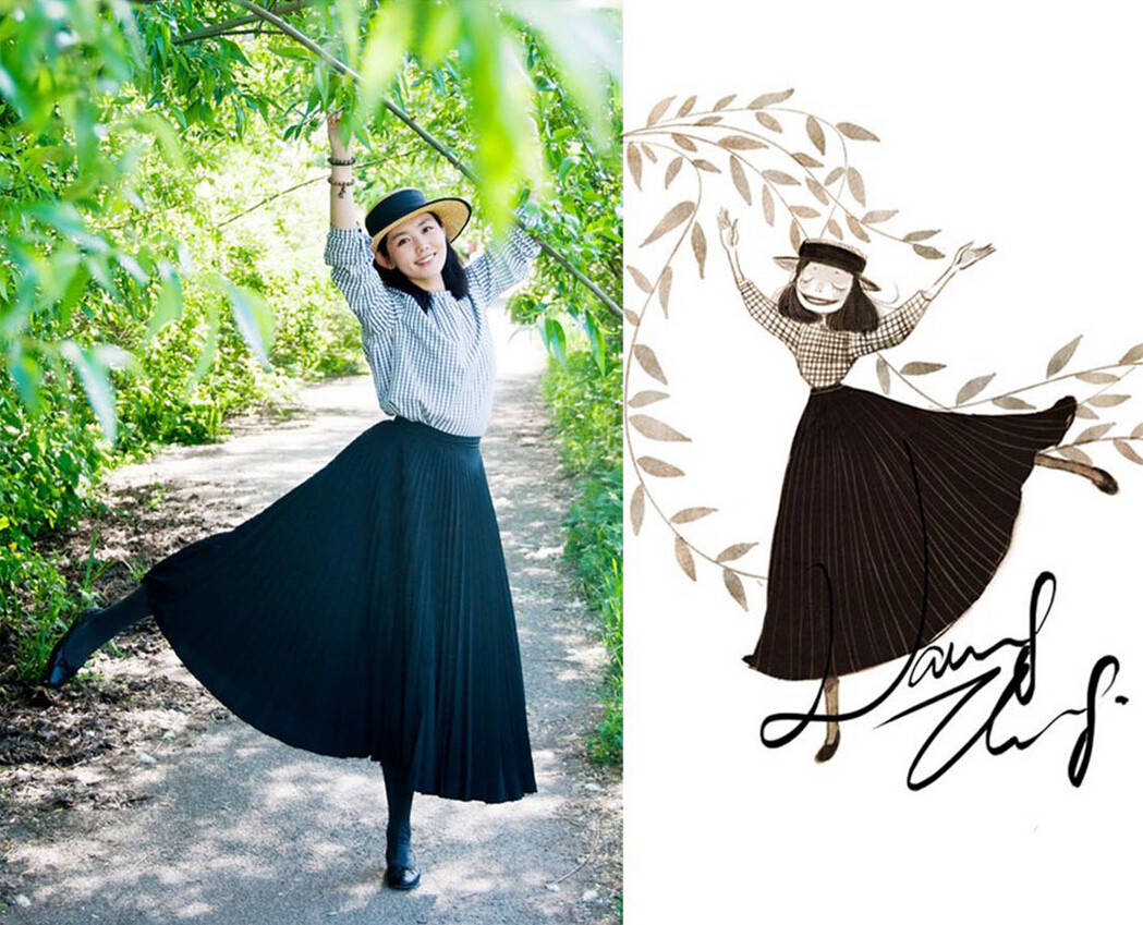 妹妹给自己画插画,把自己和女朋友的日常画成插画