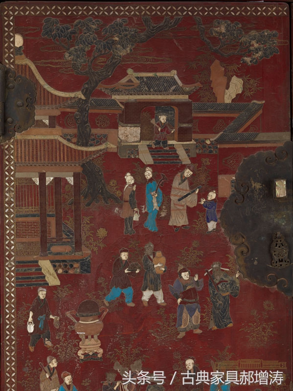 中国漆器描金柜之国博大美木艺的万历朱漆百宝嵌大柜