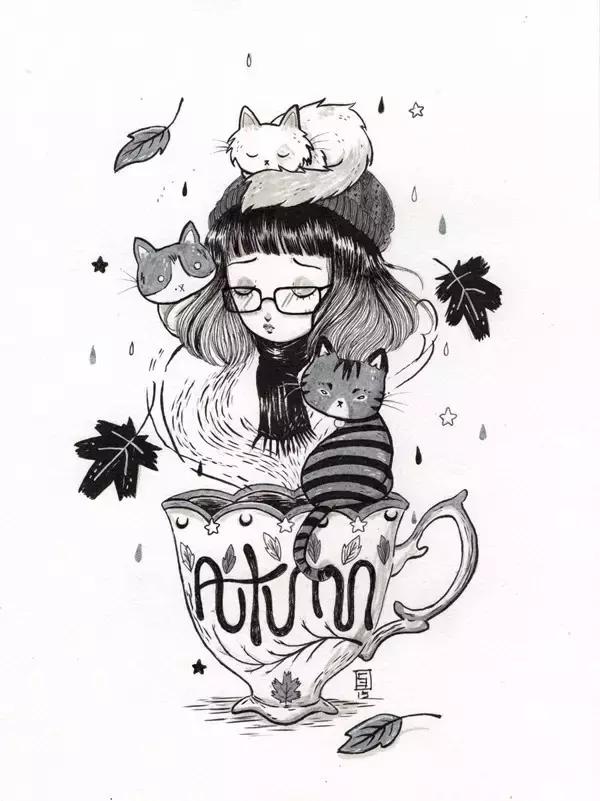 插画魔卡少女樱,插画少女和猫图片