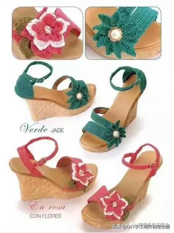 旧鞋底改造钩针鞋教程,手工钩鞋教程春夏季椰子鞋
