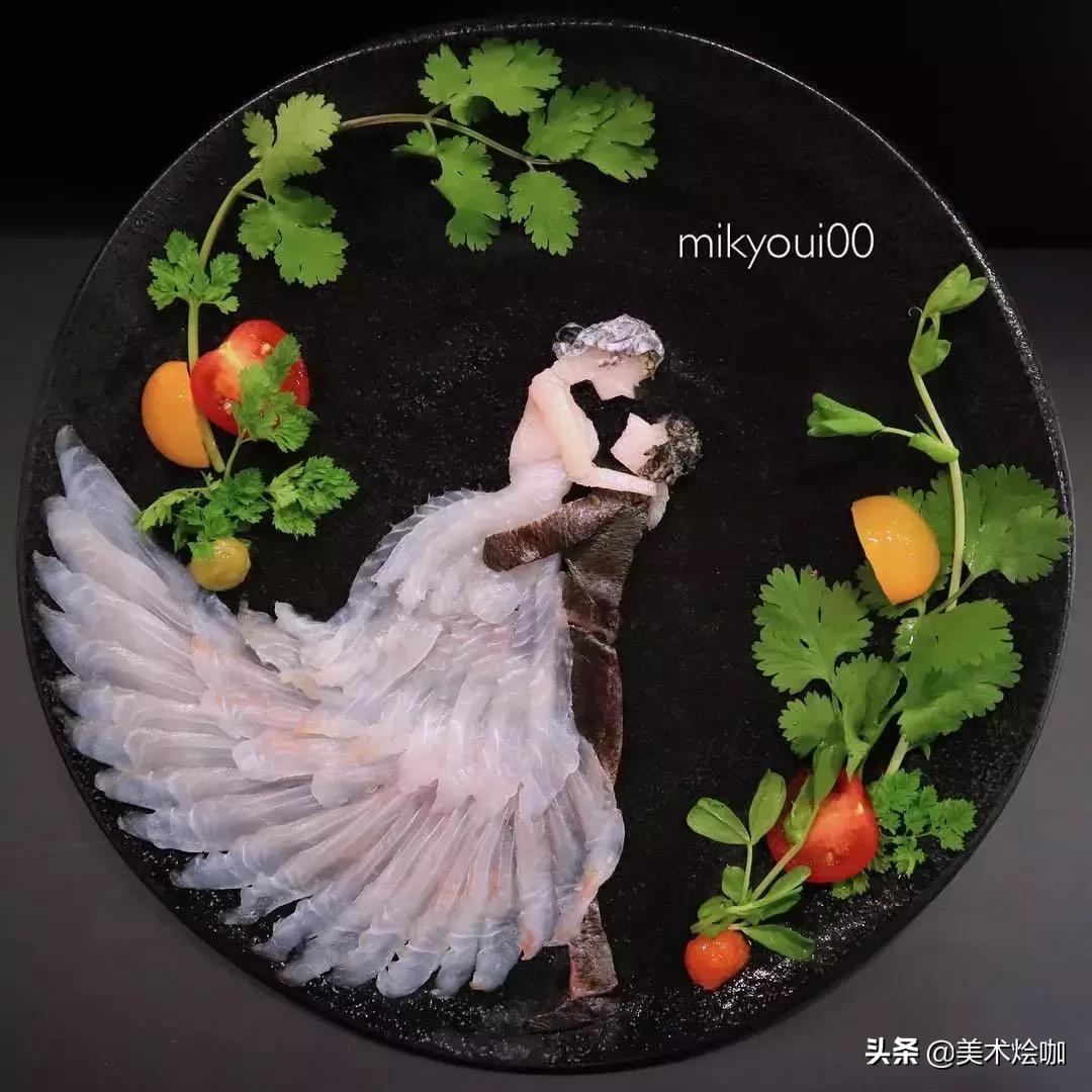 这是家里有矿吗,用三文鱼作画也能美到爆