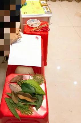 儿童进行树叶拓印过程图片,拓印创意美术9到12岁树叶大型作品