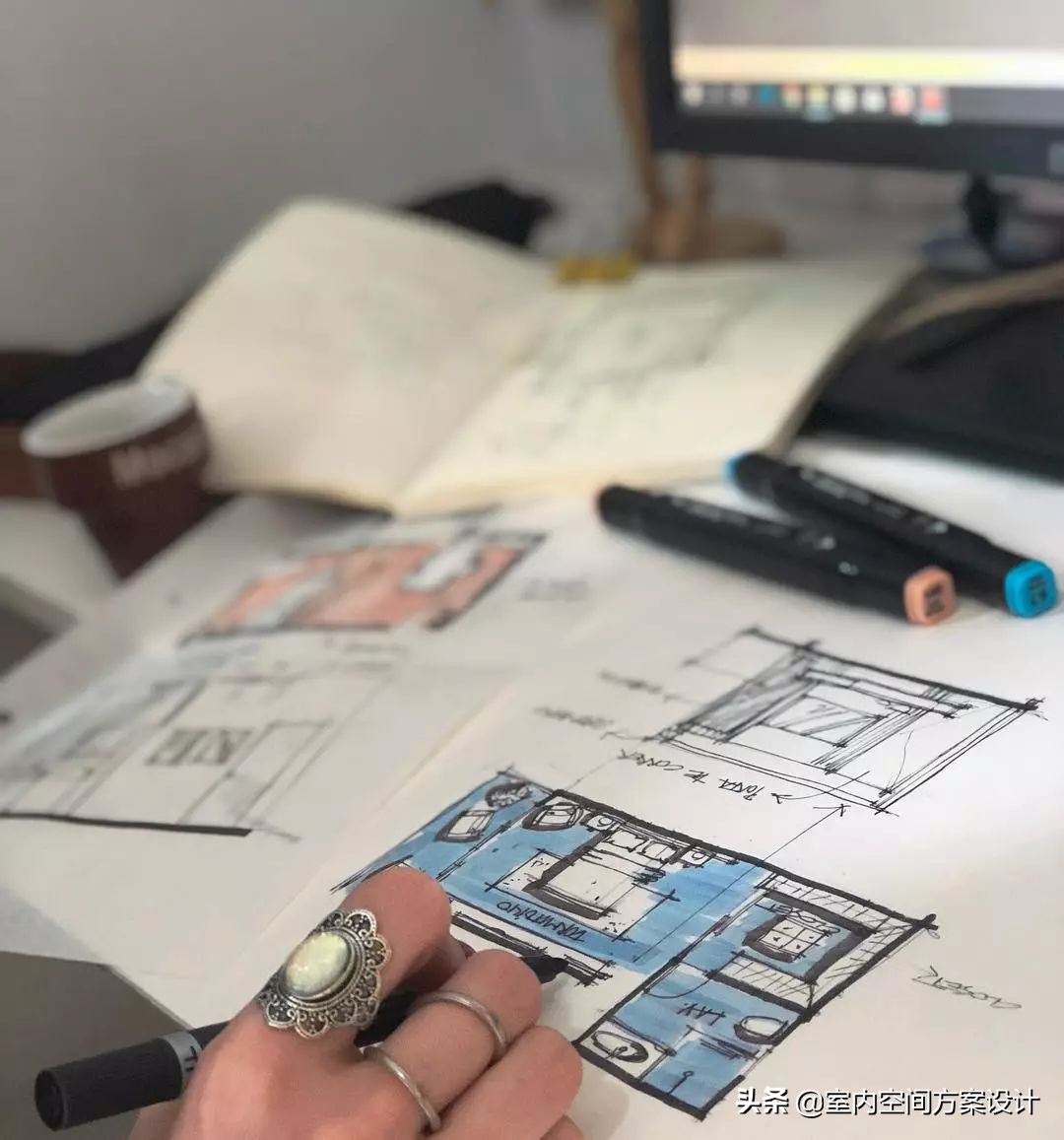 设计师如何快速手绘平面图,手绘平面设计方案手稿