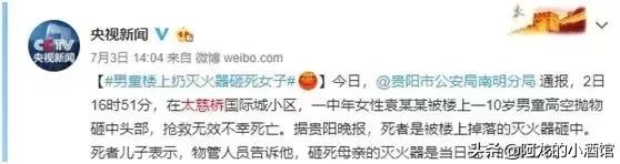 熊孩子扔灭火器差点扔到男子后续,熊孩子从高空扔灭火器