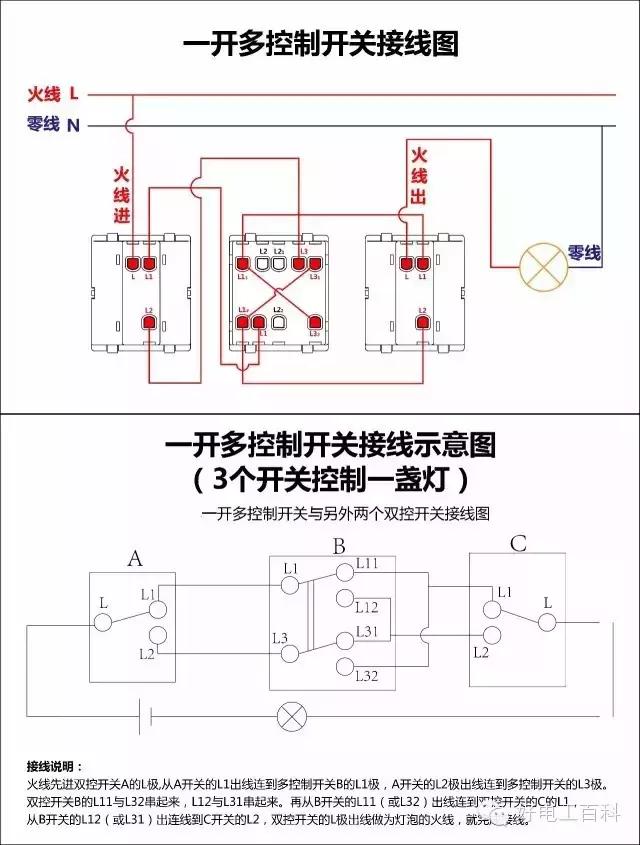 三开双控做单控使用如何接线,单控双控三控接线实物图