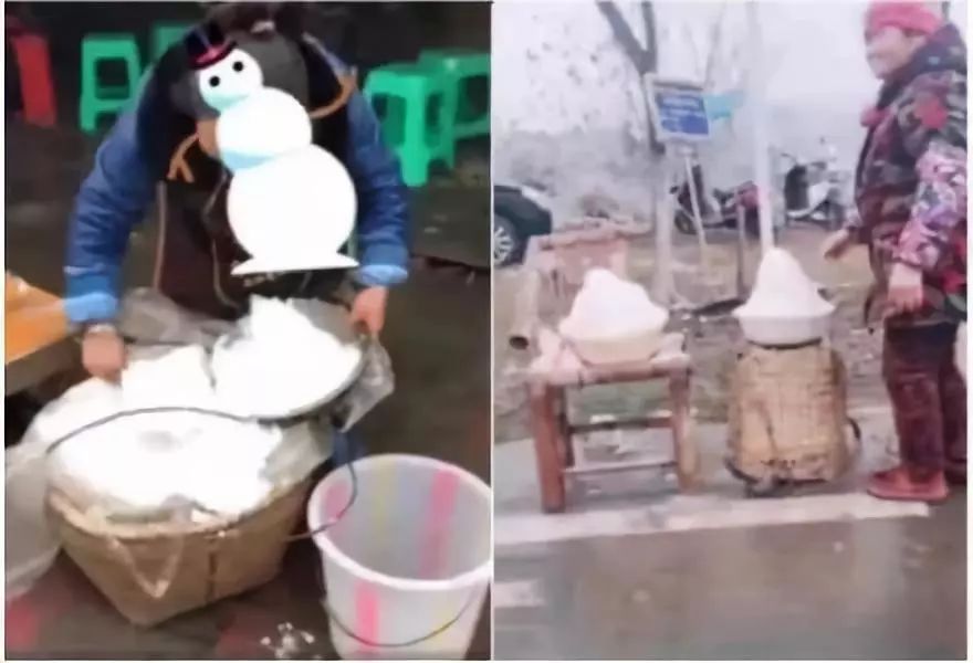 公园回应大妈路边卖雪,大妈卖雪5元一盆