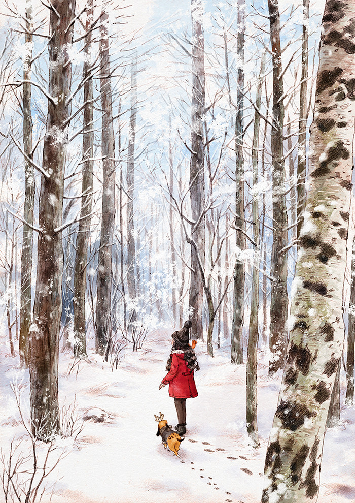 韩国插画师森林女孩日记图文,水彩插画森林女孩日记