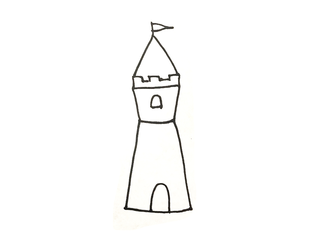 儿童画卡通城堡简笔画,简笔画城堡公主在城堡里面坐着