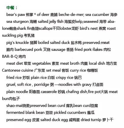 超全各类食物英语翻译,美食的英文翻译集合