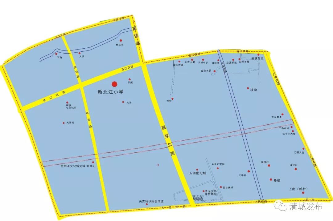 2023年清城区初中学区划分,2024年清城区东城街道学区分布图