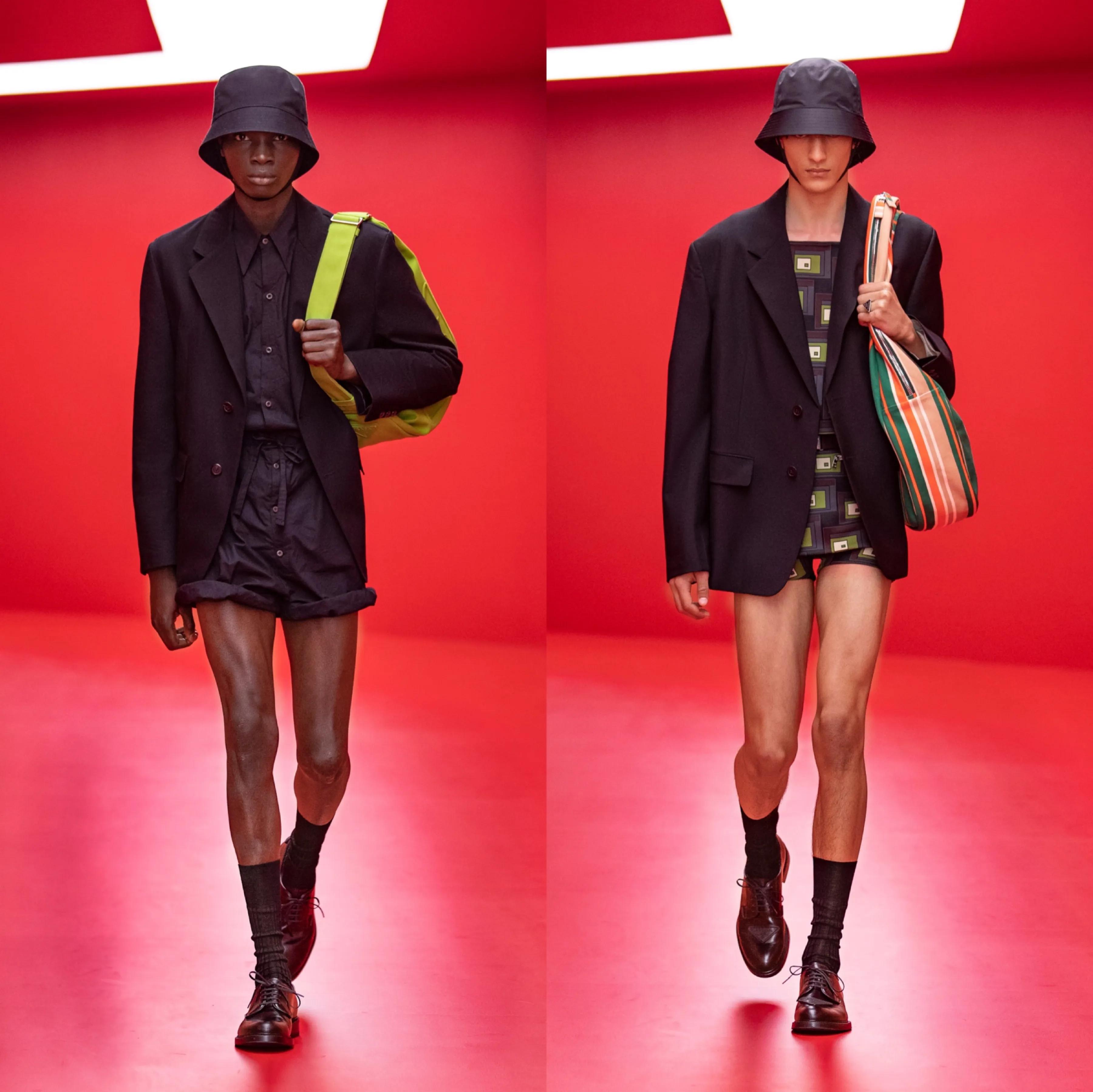 「Prada2022春夏男装」男装也内卷了，露大腿穿短裙真空上阵