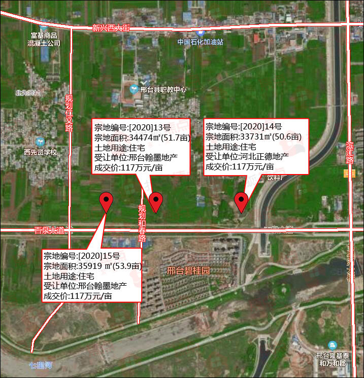117万元/亩邢台西南154亩土地成交与碧桂园一路之隔
